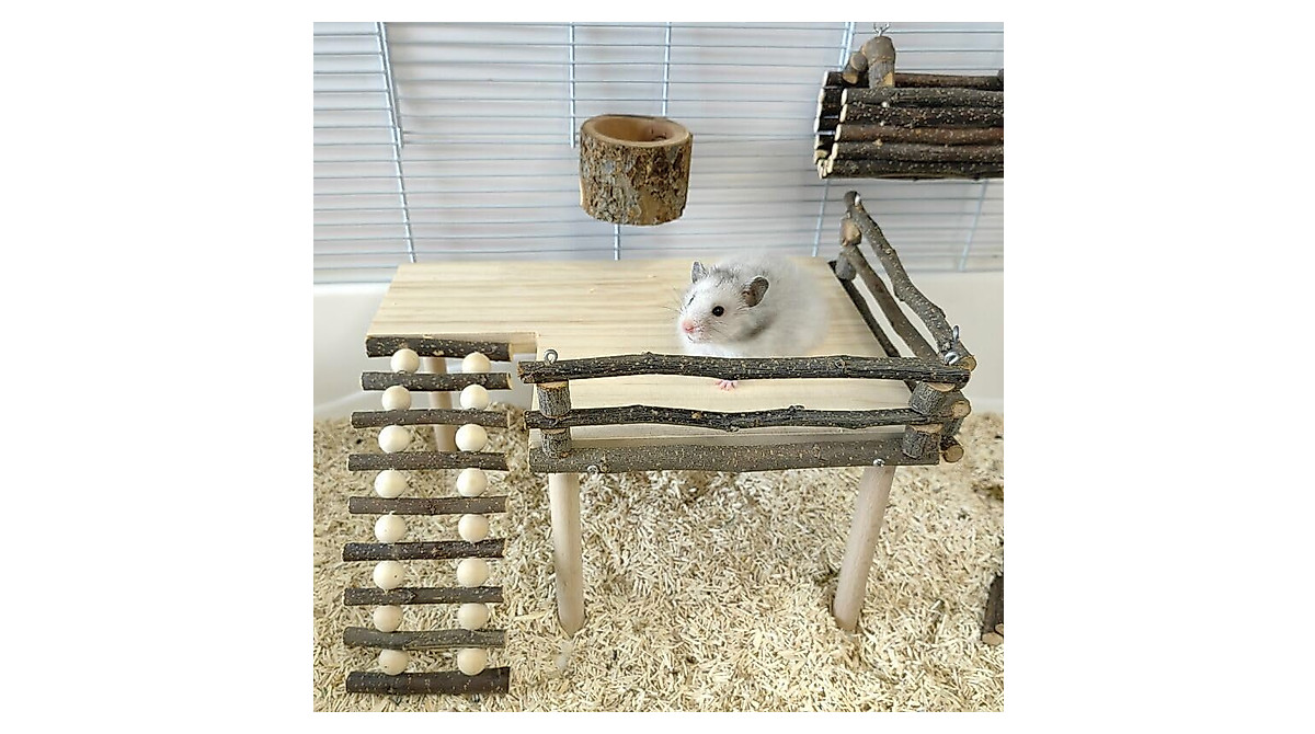 Tnfeeon Wooden Hamster Platform & Ladder - Fun Exercise Toy