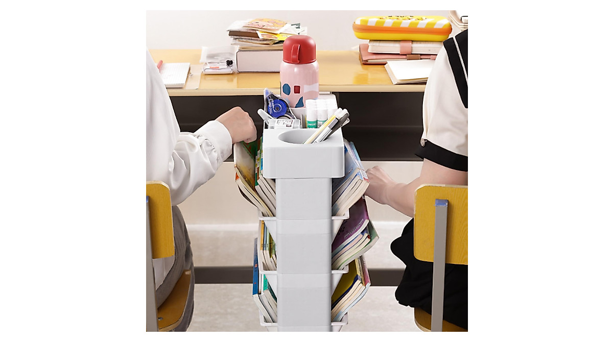 Rotatable Plastic Bookshelf Cart for Easy Organization