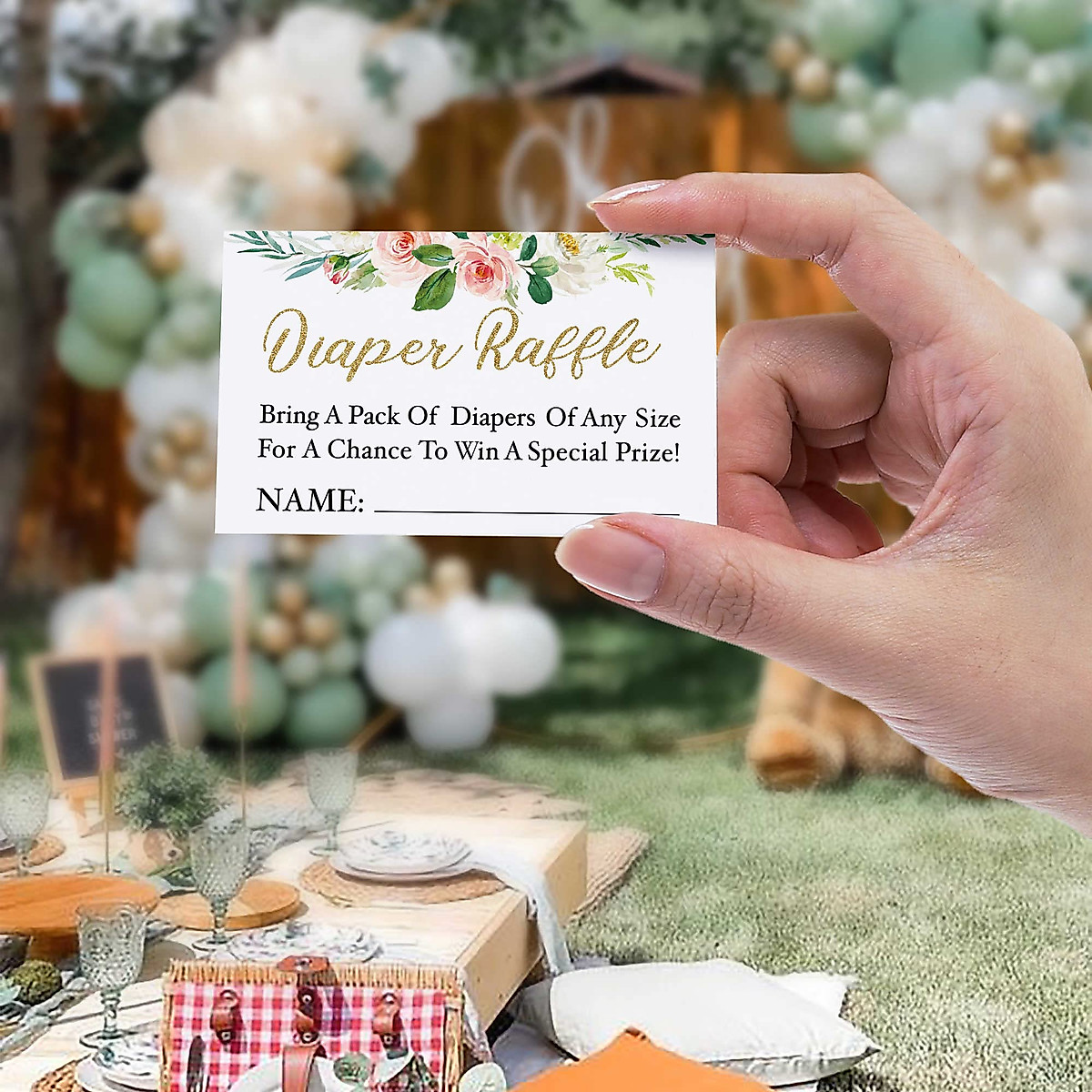 Baby Shower Diaper Raffle Tickets & Sign Kit - Pink Flowers