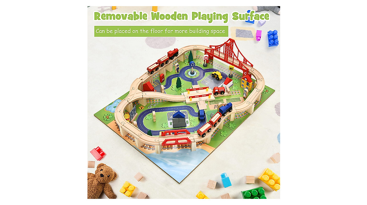 Kids Wooden Train Table with Storage & 100 Pieces | Toy Gift for Ages 3+