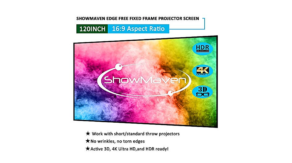 ShowMaven 120in Borderless 4K Projector Screen for Home & Office