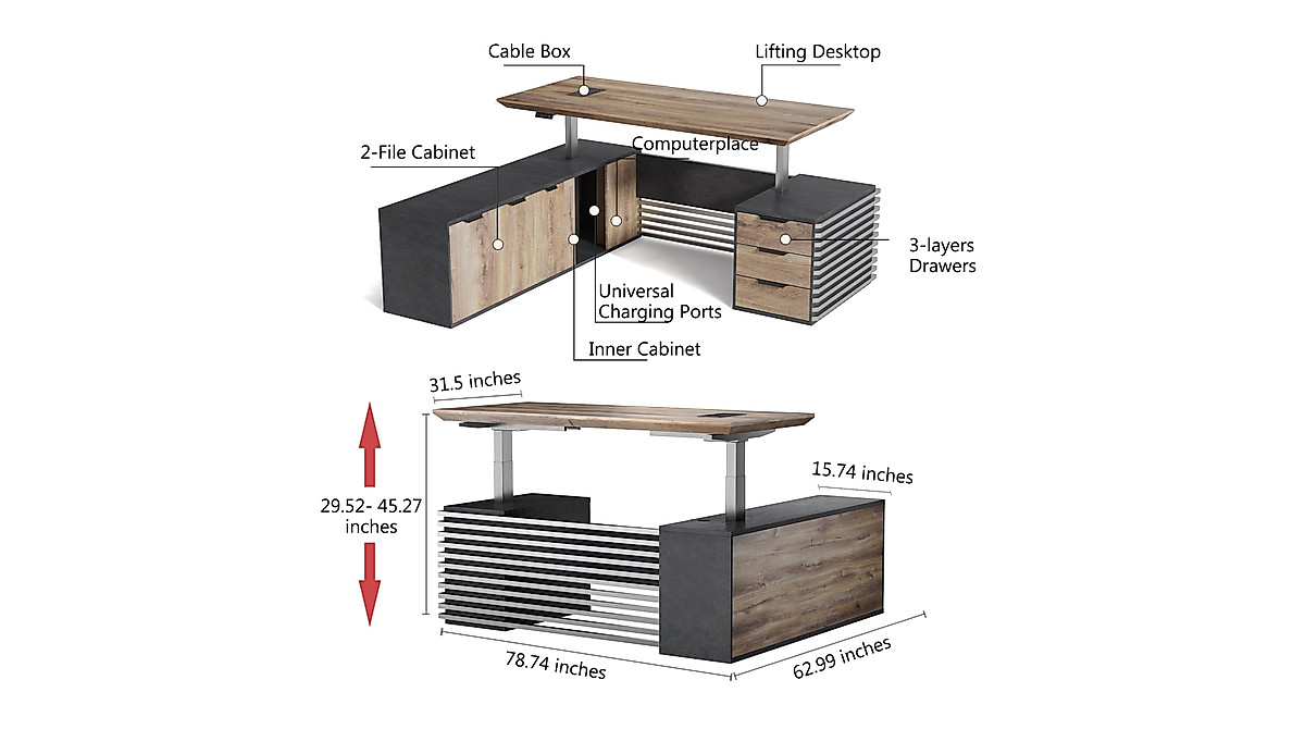 CUSTOM L-Shaped Office Desk with Charging Ports