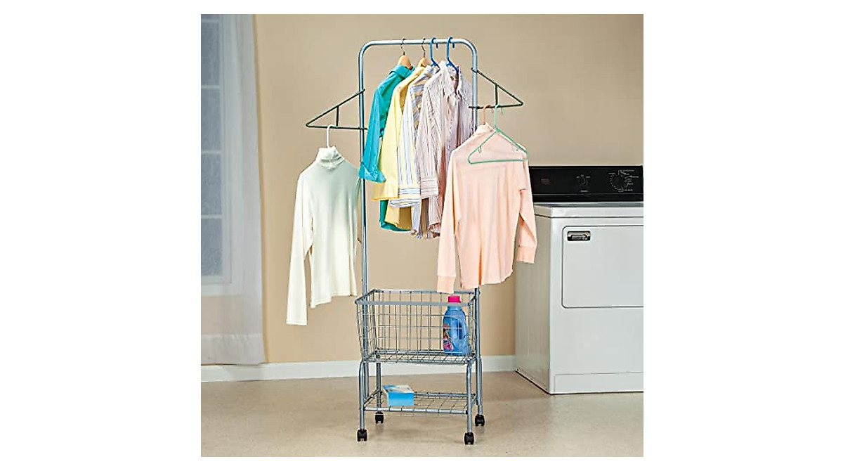 Rolling Laundry Cart with Hanging Rack - Back-Saving Design