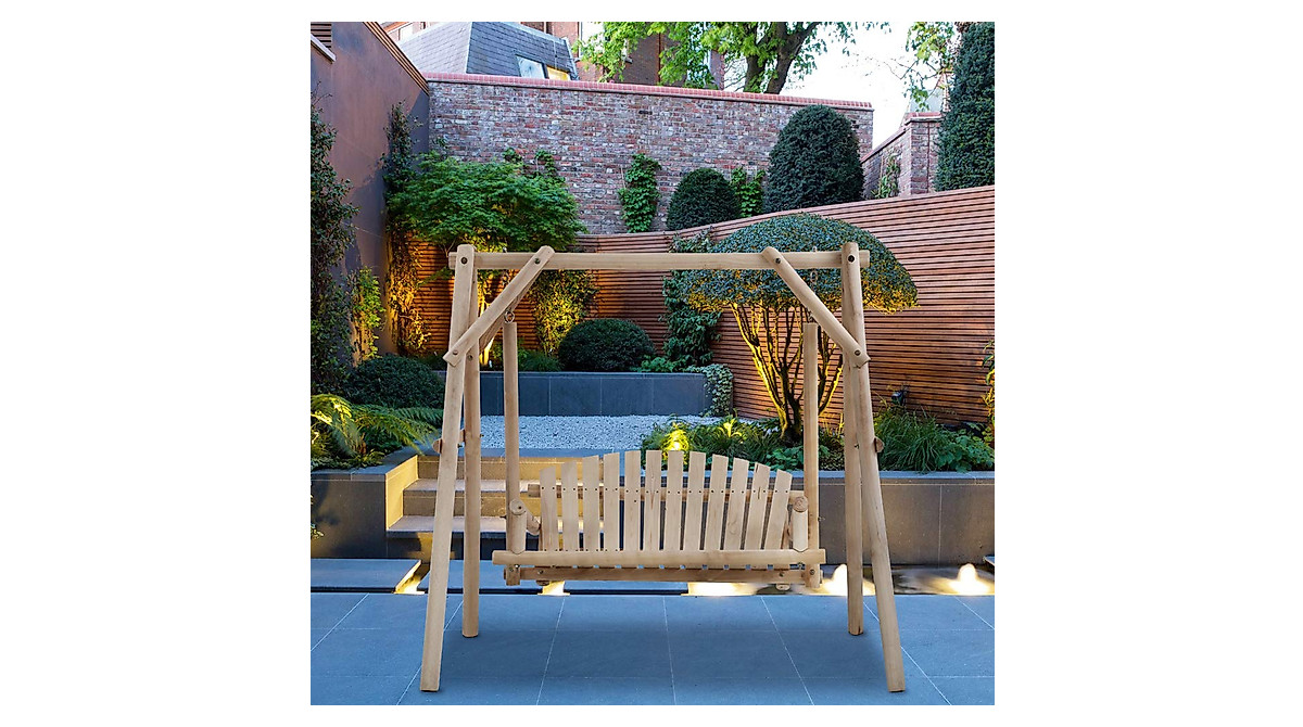 Rustic 67 Inch Log Swing Set for Outdoor Comfort
