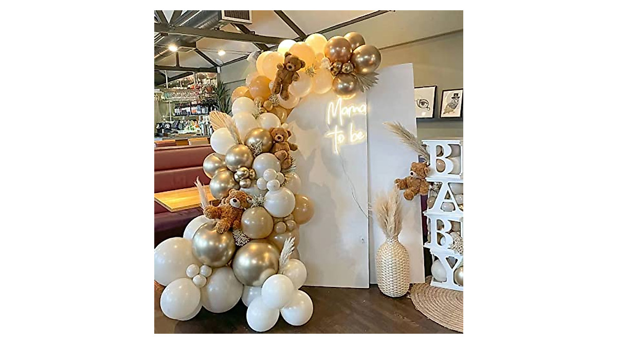Boho Balloon Garland Arch Kit - Elegant White Sand Gold Balloons