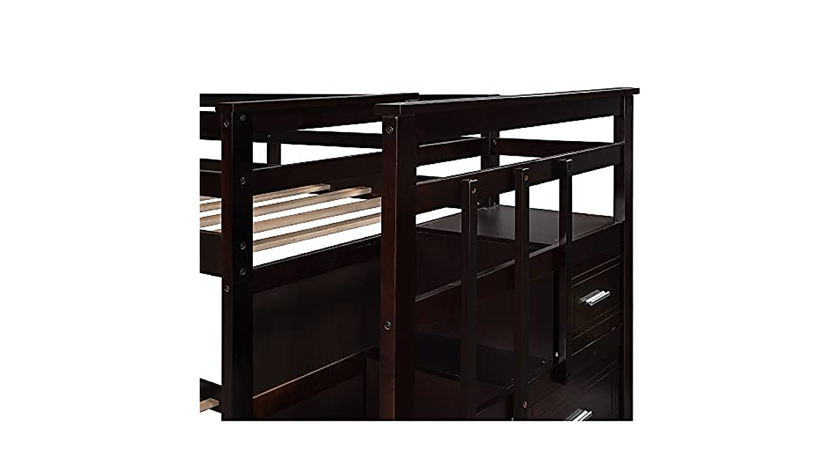 Solid Wood Twin Over Twin Bunk Bed with Storage and Staircase