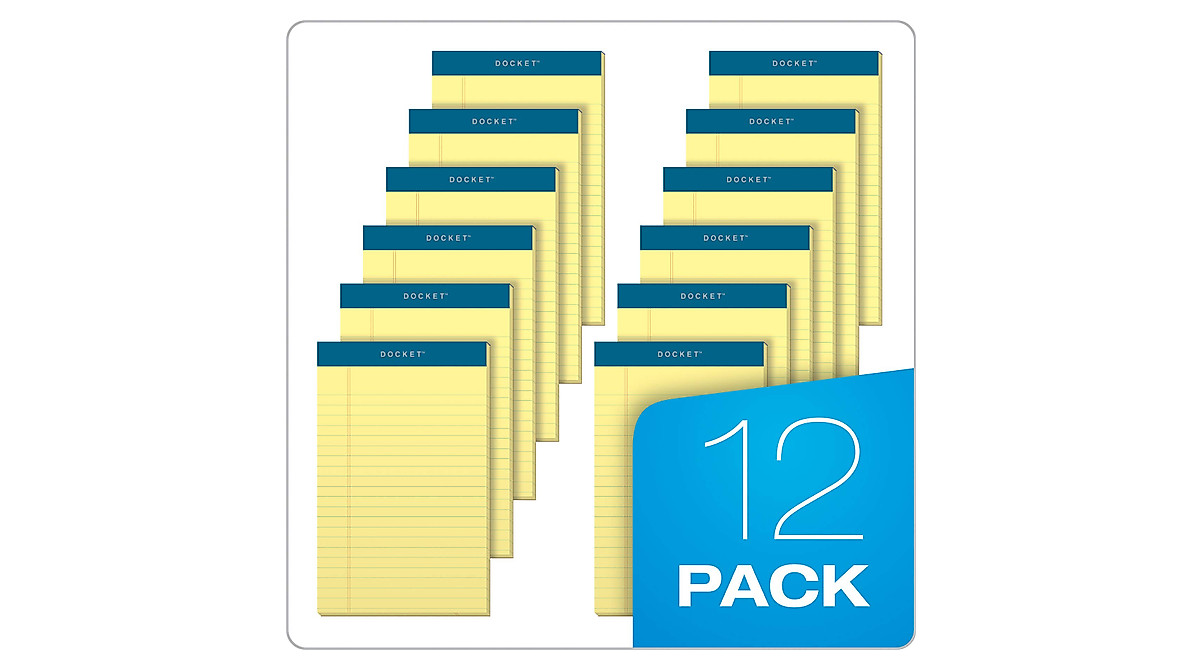 TOPS Docket Jr. Legal Writing Pads - 12 Pack, Canary Paper, 50 Sheets