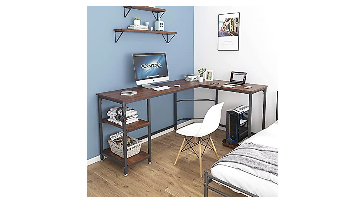SAMTRA L Shaped Desk - Stylish Storage Workstation