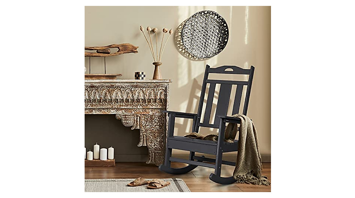 LOENIY Outdoor Rocking Chair - Weather-Resistant High Backrest Patio Chair