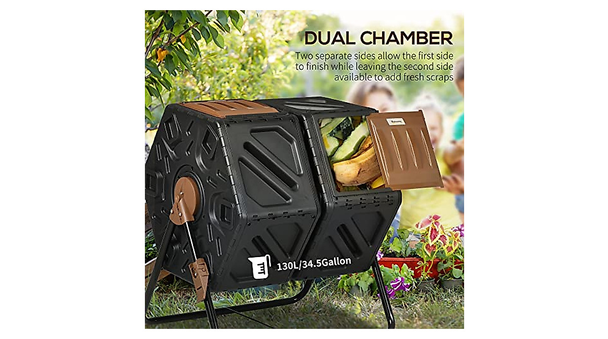 Outsunny Dual Chamber Compost Bin - Rotating Tumbler for Easy Composting