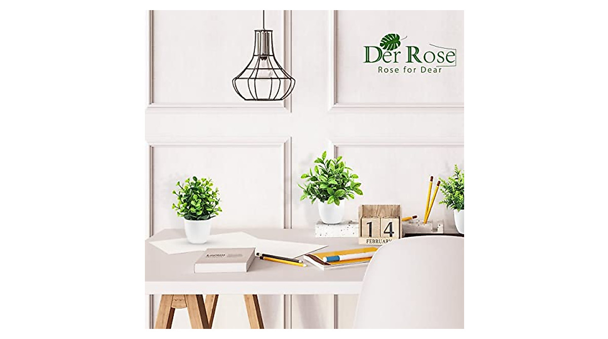 Der Rose Faux Indoor Plants - 4 Pack Mini Artificial Decor