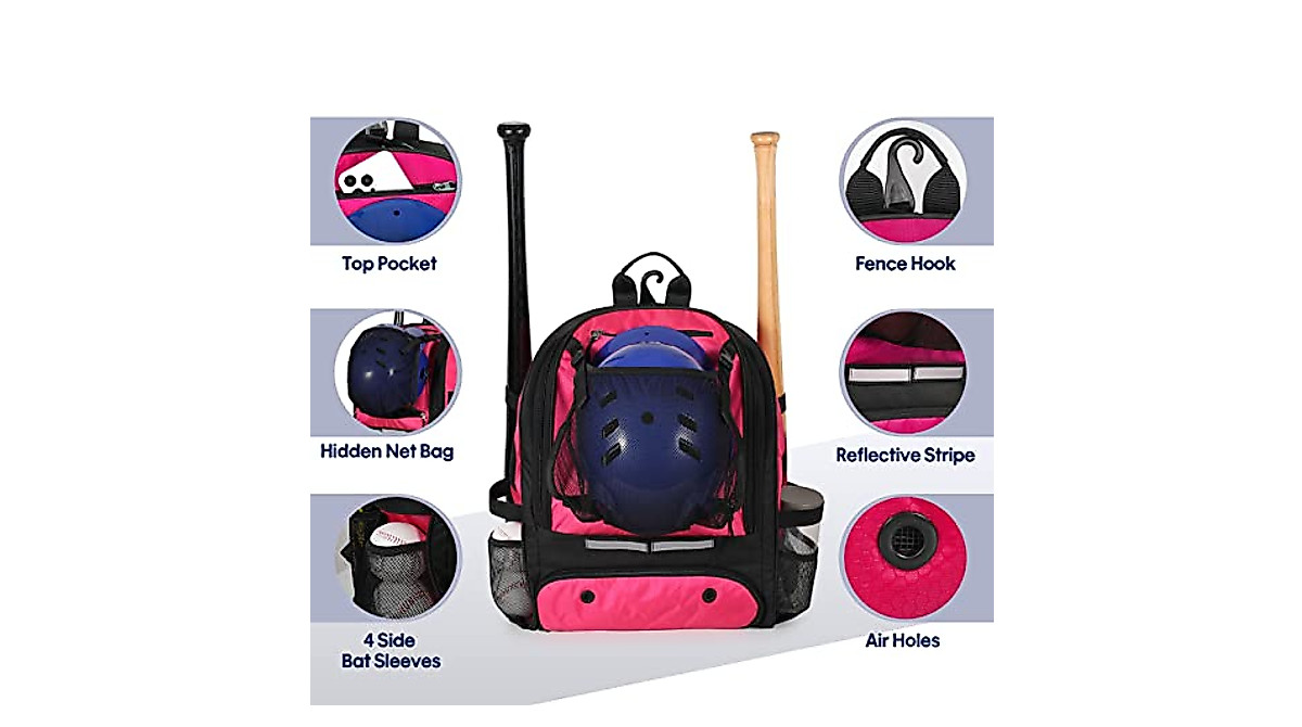 Pink Baseball Softball Bag with Shoe Compartment & Fence Hook