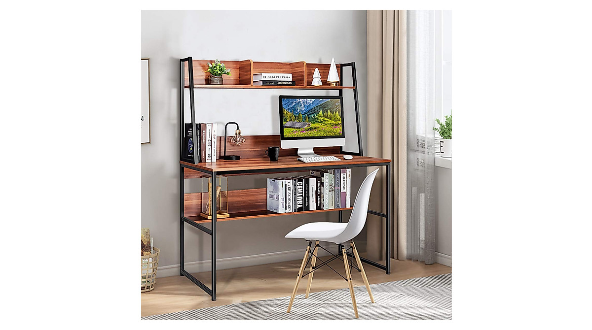 Tangkula Computer Desk with Hutch & Bookshelf - Space-Saving Home ...