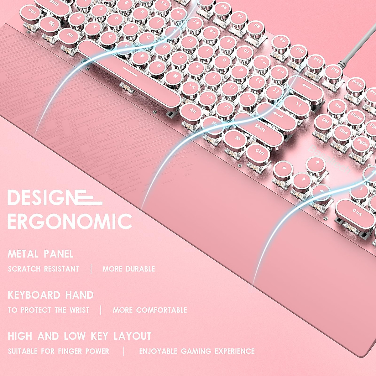LIOURFE Pink Retro Typewriter Keyboard - Vintage Design