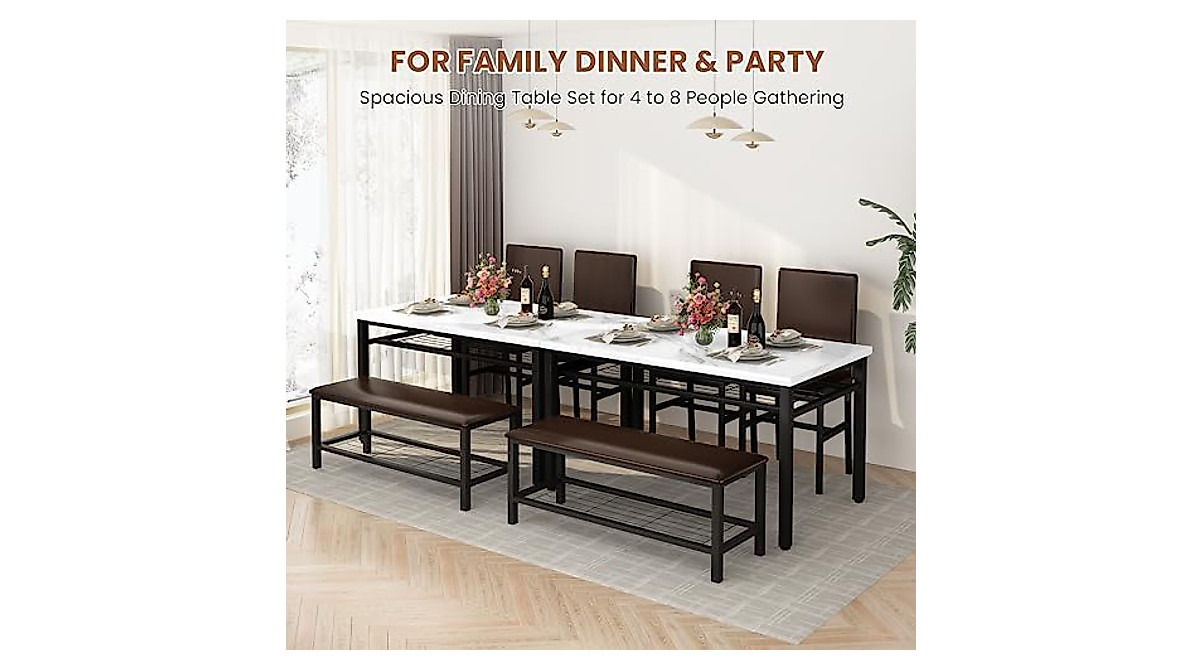 Lamerge Faux Marble Dining Table Set for 4 - Compact & Modern