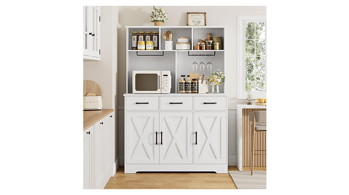 HOSTACK Buffet Cabinet with Hutch - Modern Farmhouse Kitchen Storage
