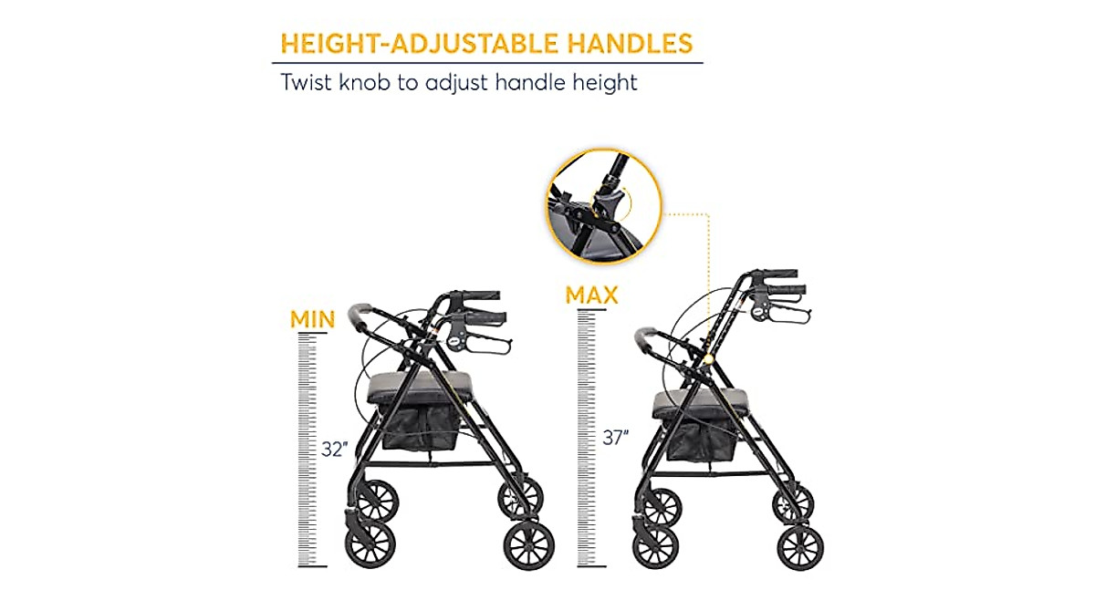 Drive Medical R726BK Foldable Rollator Walker with Seat