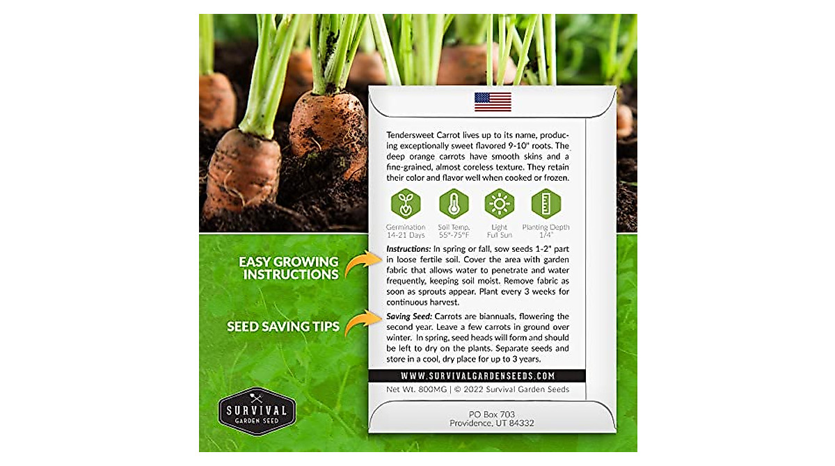 Tendersweet Carrots Seeds 2 Pack - 6000 Non-GMO Seeds - Homegrown Garden