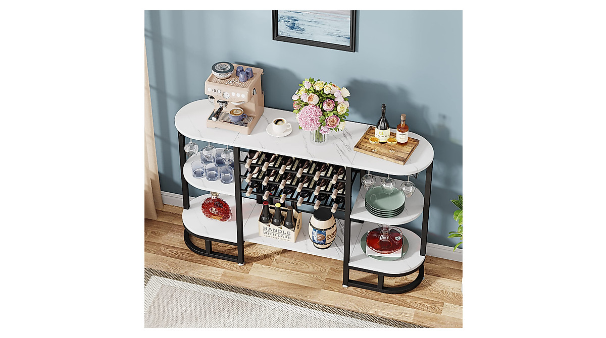 Modern Tribesigns Wine Rack Table with Storage & Glass Holders