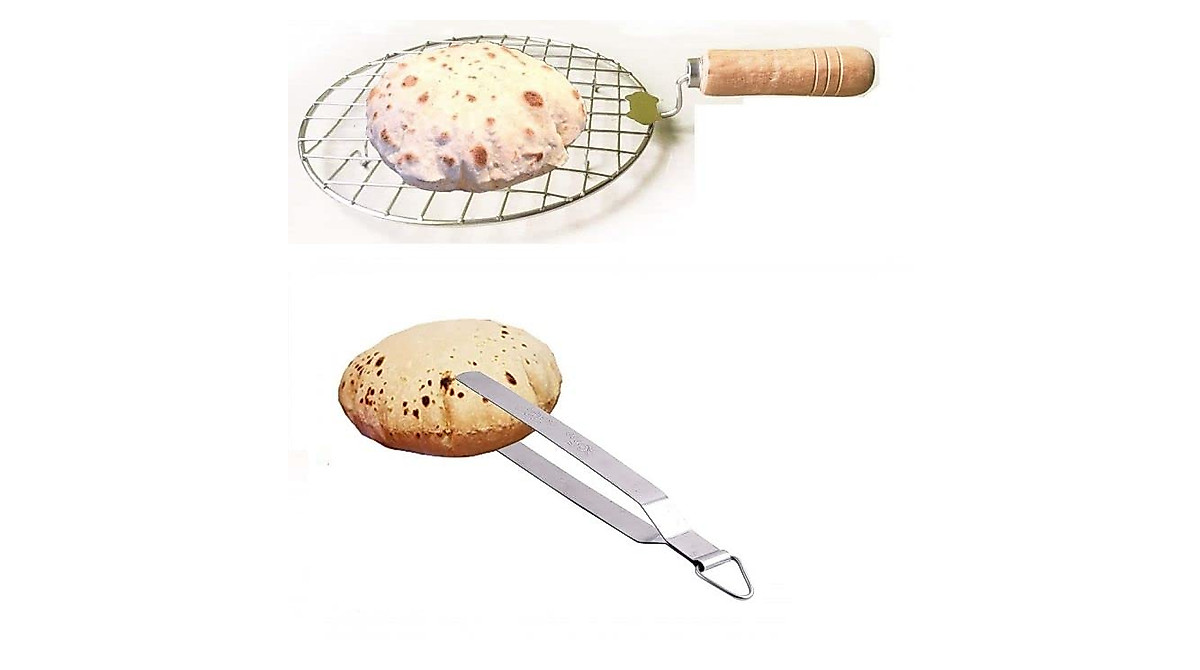 Versatile Steel Roti Jali Roaster Set with Wooden Handle