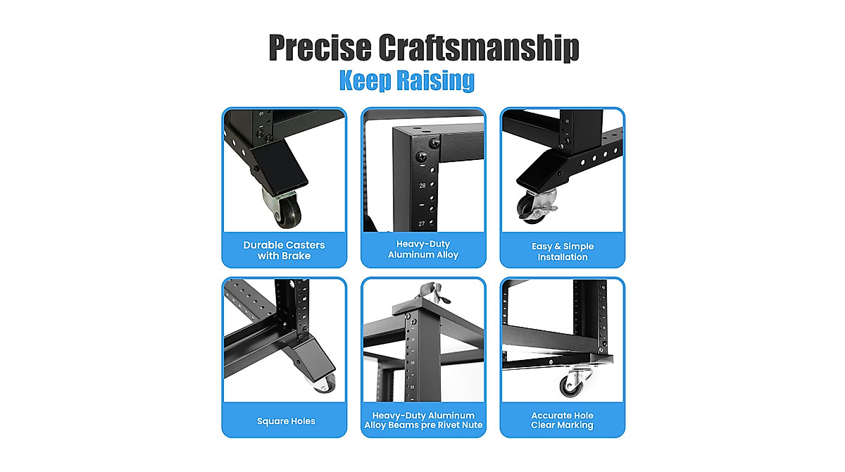 RAISING 25U Open Frame Server Rack – Flexible & Durable