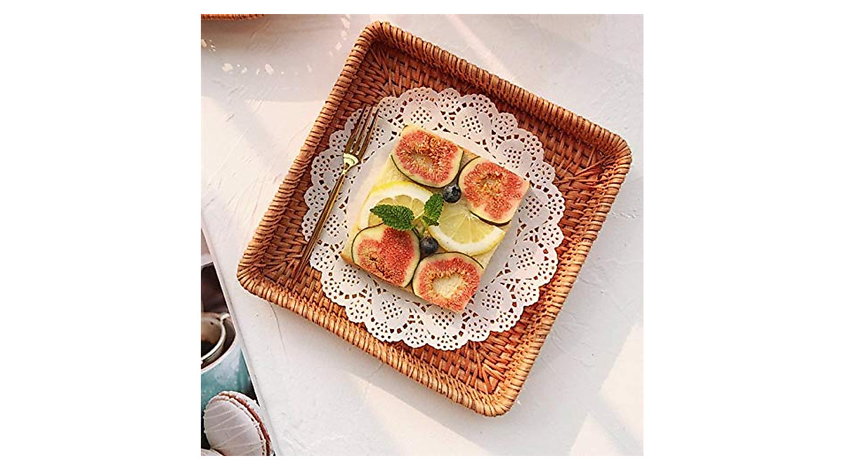 Hovico Handmade Rattan Serving Tray - Rustic Home Decor & Organizer