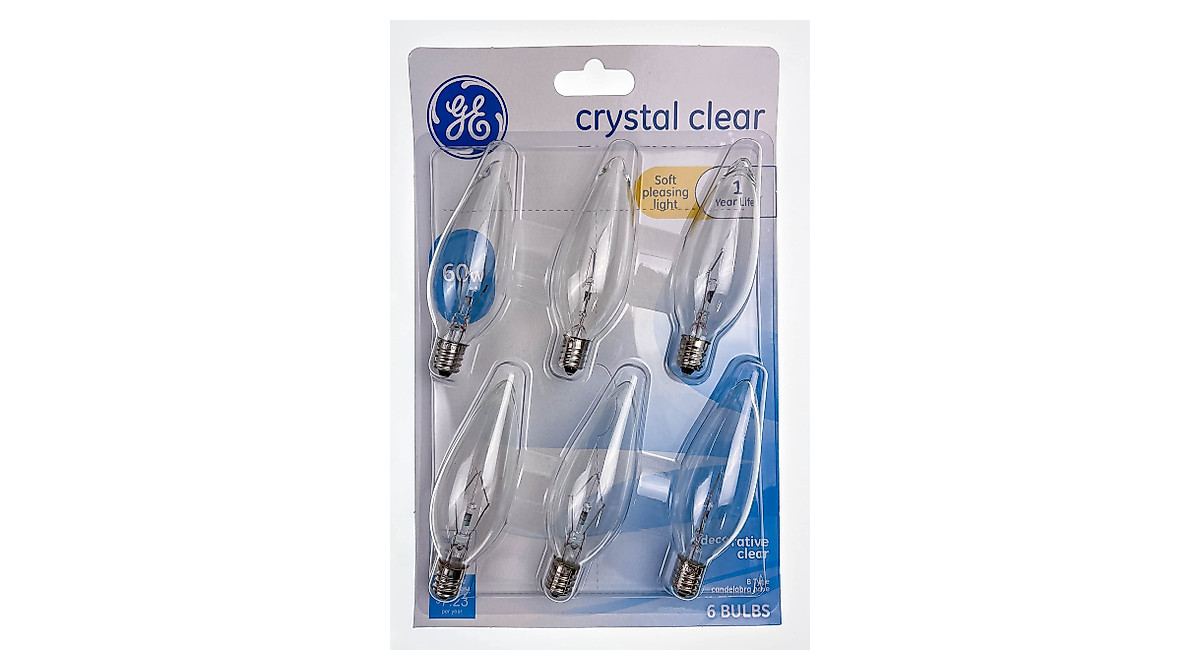GE Crystal Clear 60W Blunt Tip Bulbs 6-Pack - Decorative Lighting