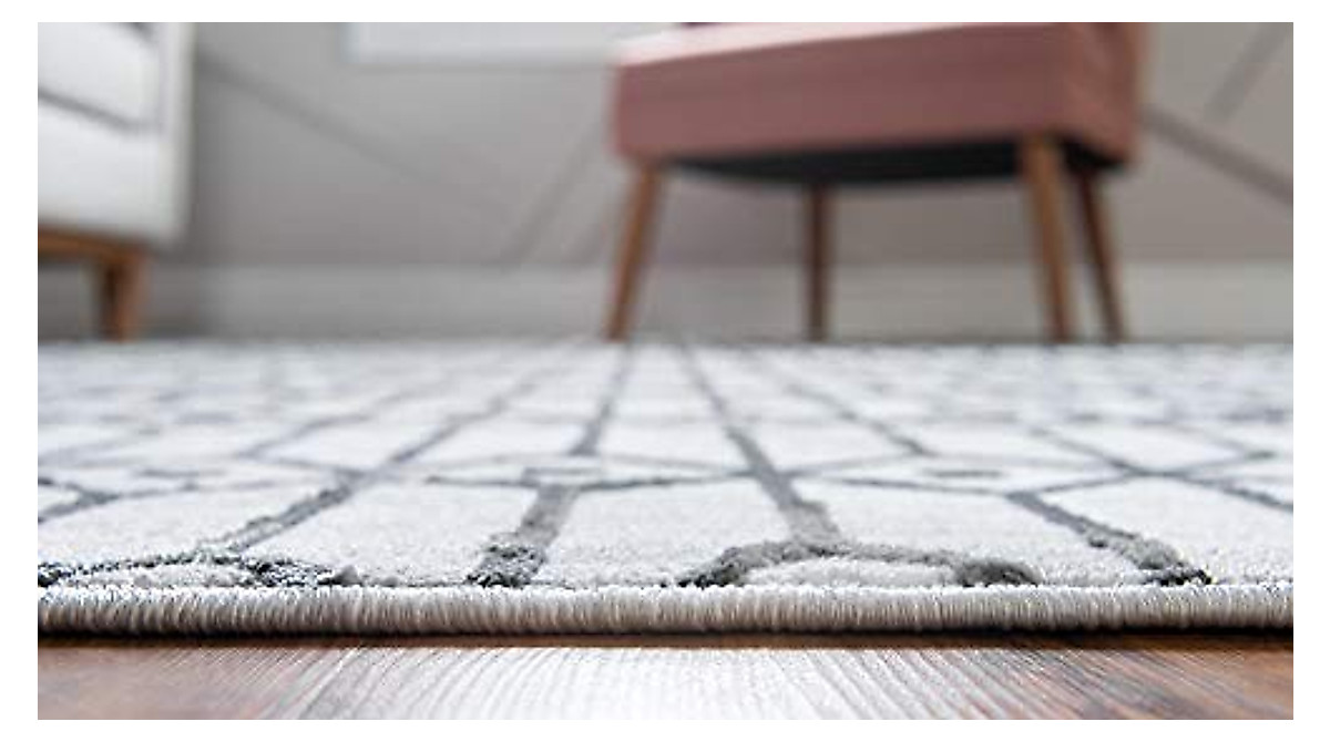 Rugs.com Lattice Trellis Collection Rug – Elegant 8 Ft Round White Rug