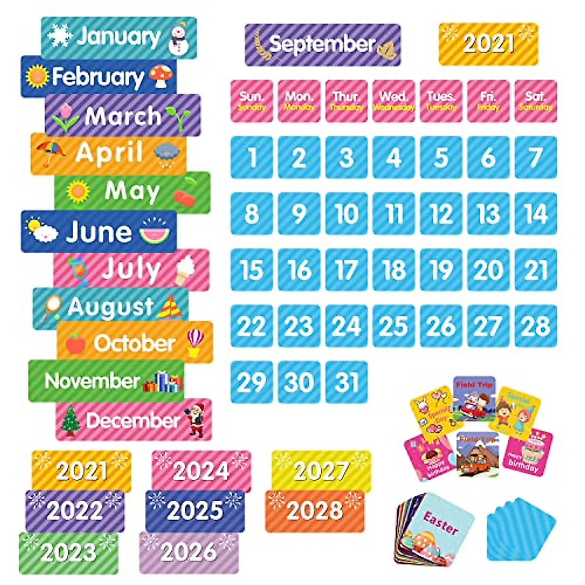 REGELETO Black Calendar Pocket Chart for Kids & Classroom