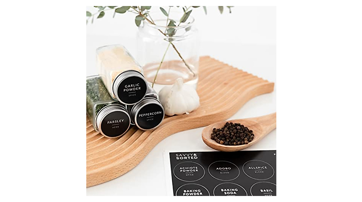 140 Black Round Spice Labels for Easy Kitchen Organization