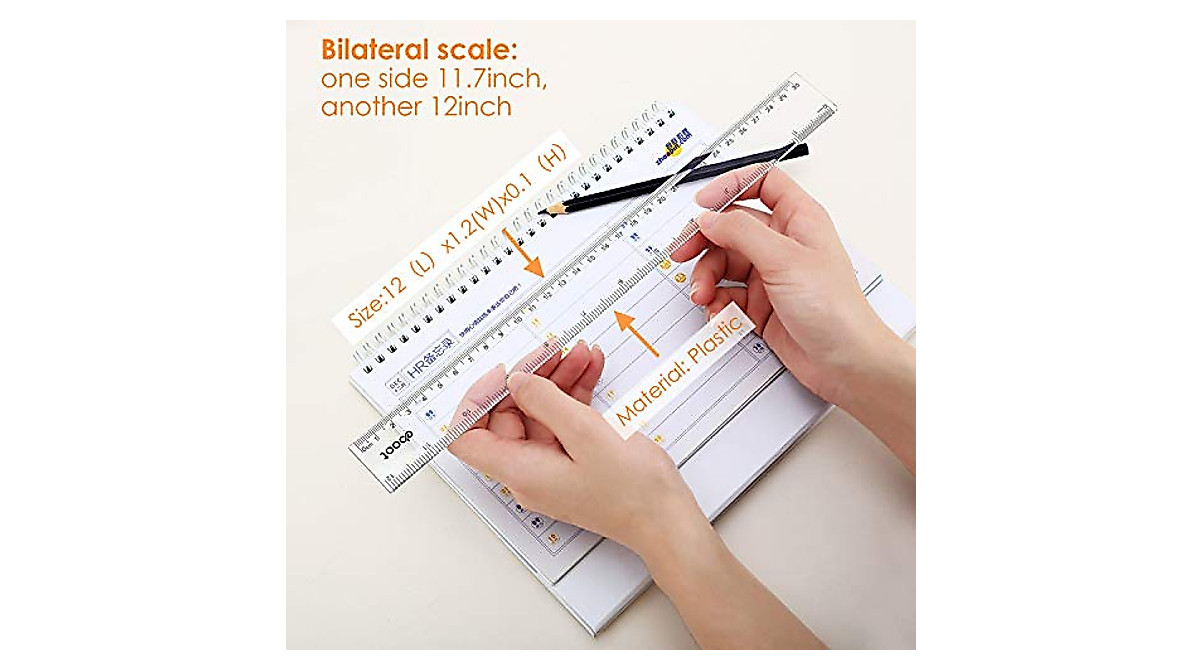 EBOOT 2 Pack Plastic Ruler Set for Students & Office