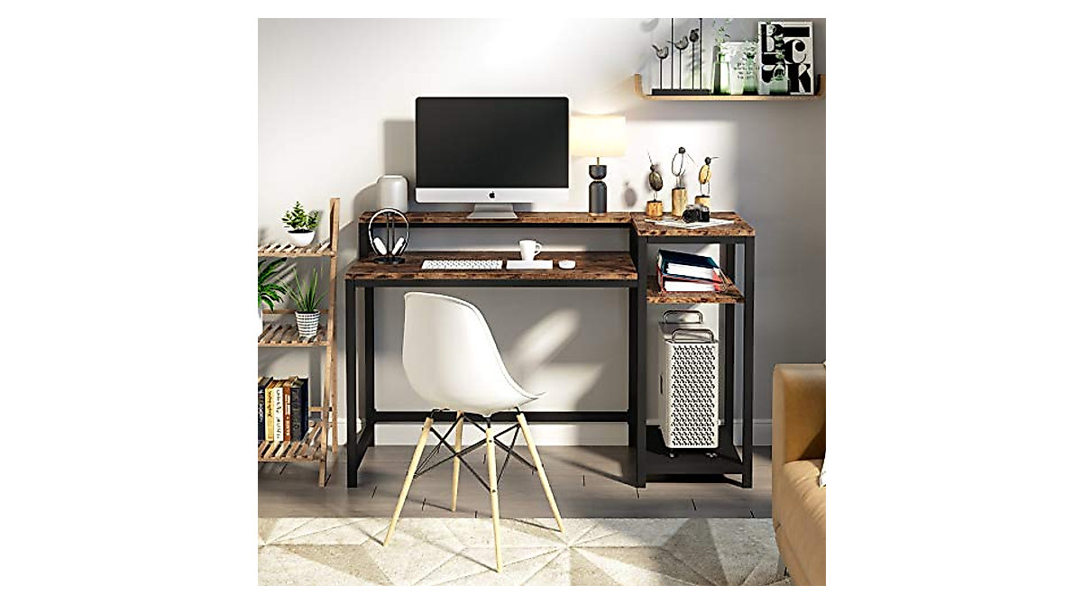 Tribesigns Computer Desk with Storage Shelves & Monitor Stand