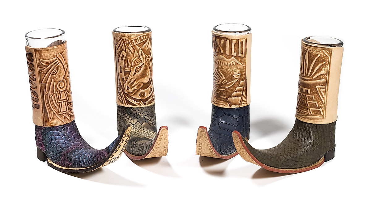 3-Pack Mexican Leather Mini Boot Tequila Shots | MexART
