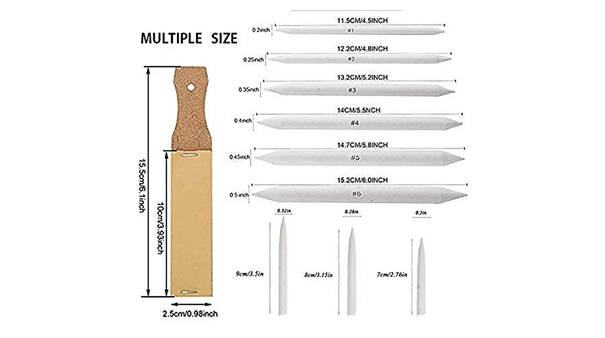 Schetstekengereedschapset – 6 Dubbelzijdige Mengstompen + 2 Sponspenselen + Schuurblok, Voor Kunstenaars En Studenten