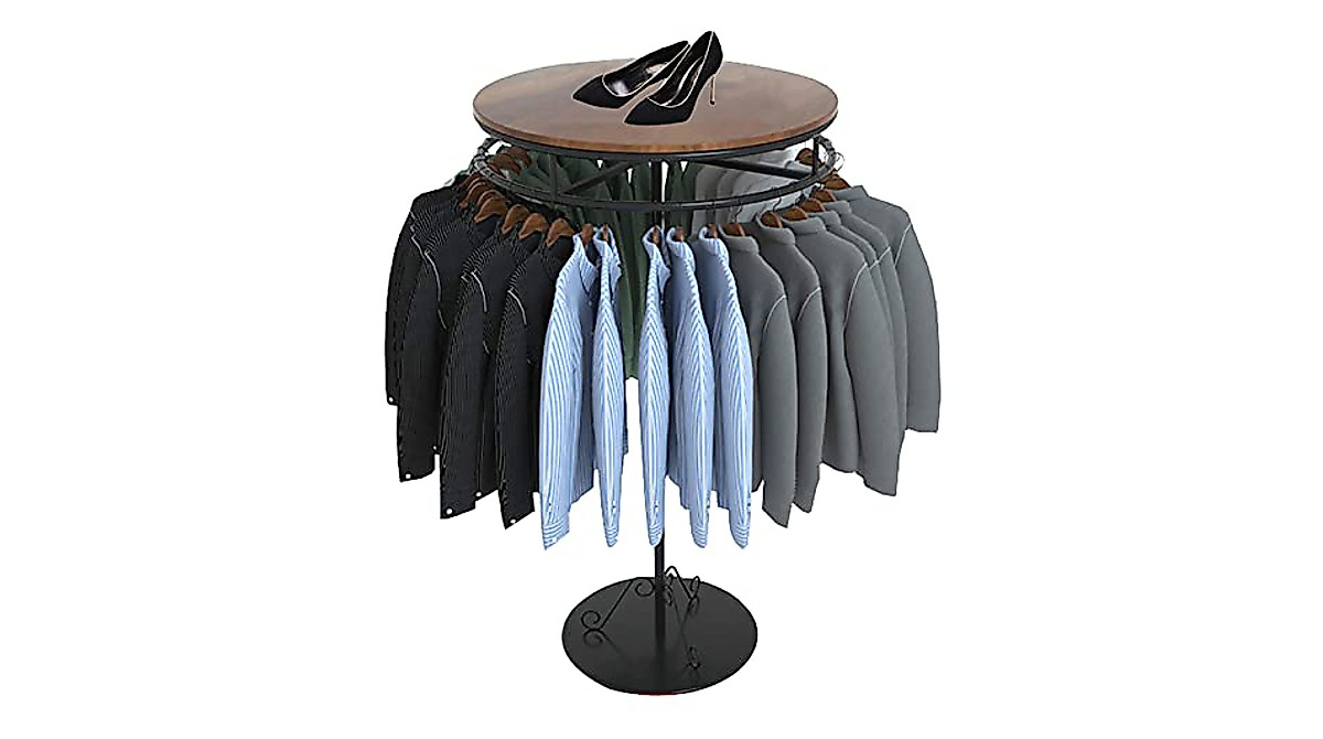 Stylish Walnut Wood Rotating Clothing Rack for Retail & Home