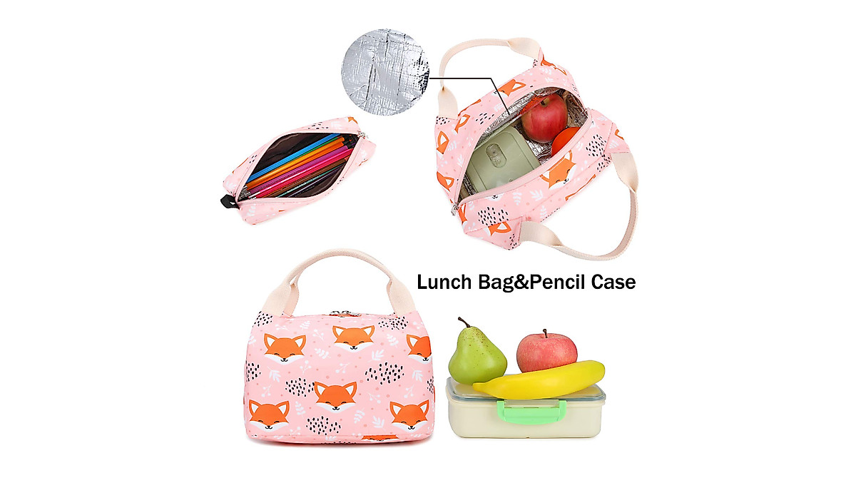 Soekidy Backpacks For Girls - Fox Unicorn Backpack Set With Lunch Bag & Pouch, Pink, 16.2x11.8x4.5" - View #3