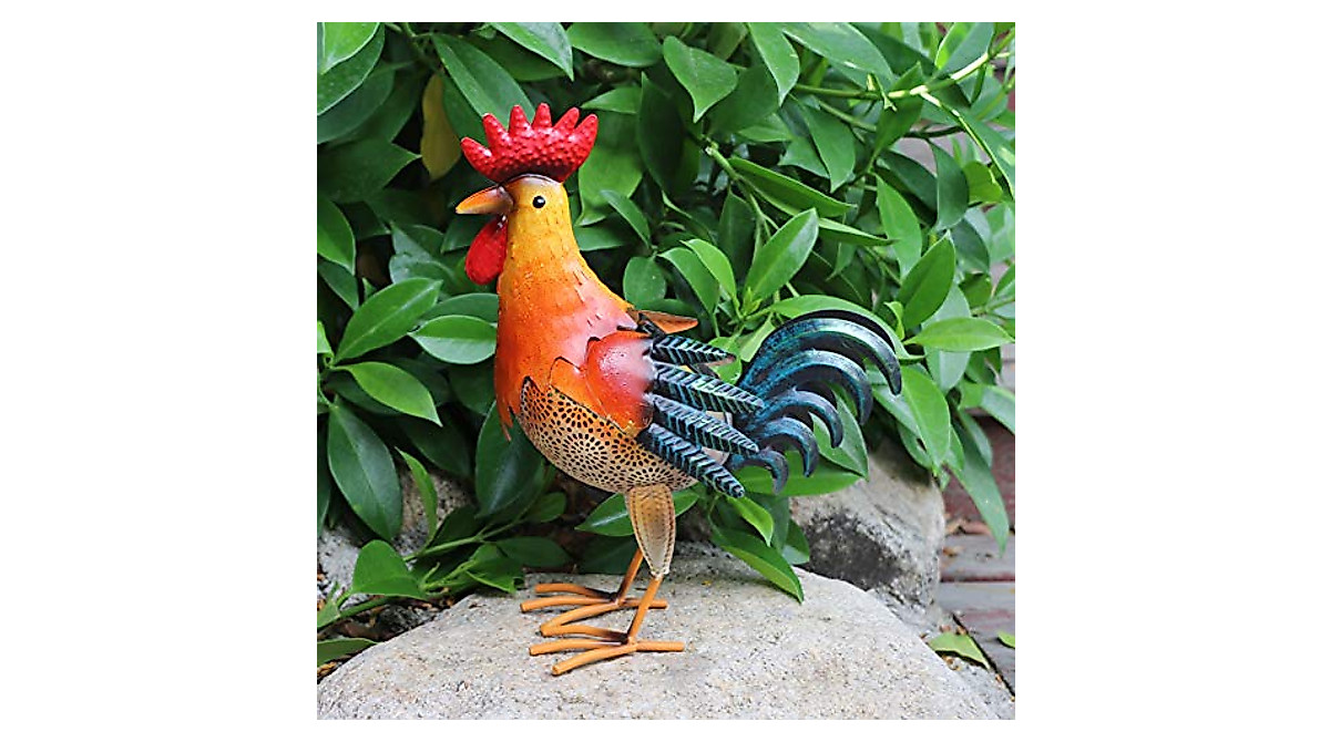 Solar Rooster Garden Decor - Solar-Powered Metal Yard Art for Outdoors