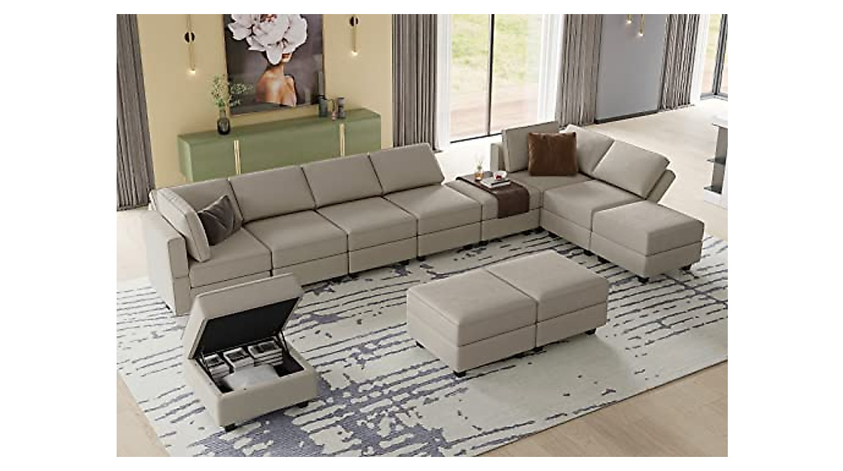 Belffin U Shaped Sectional Couch with Reversible Chaises & Storage
