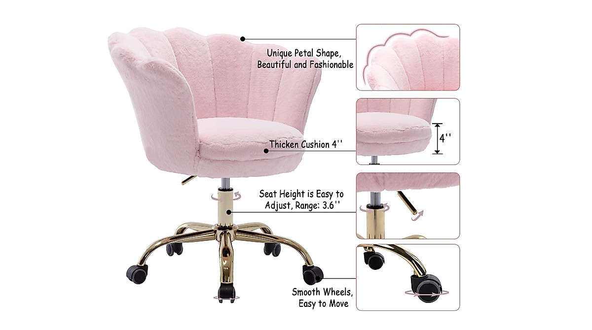 Adjustable Pink Fluffy Task Chair for Home & Office