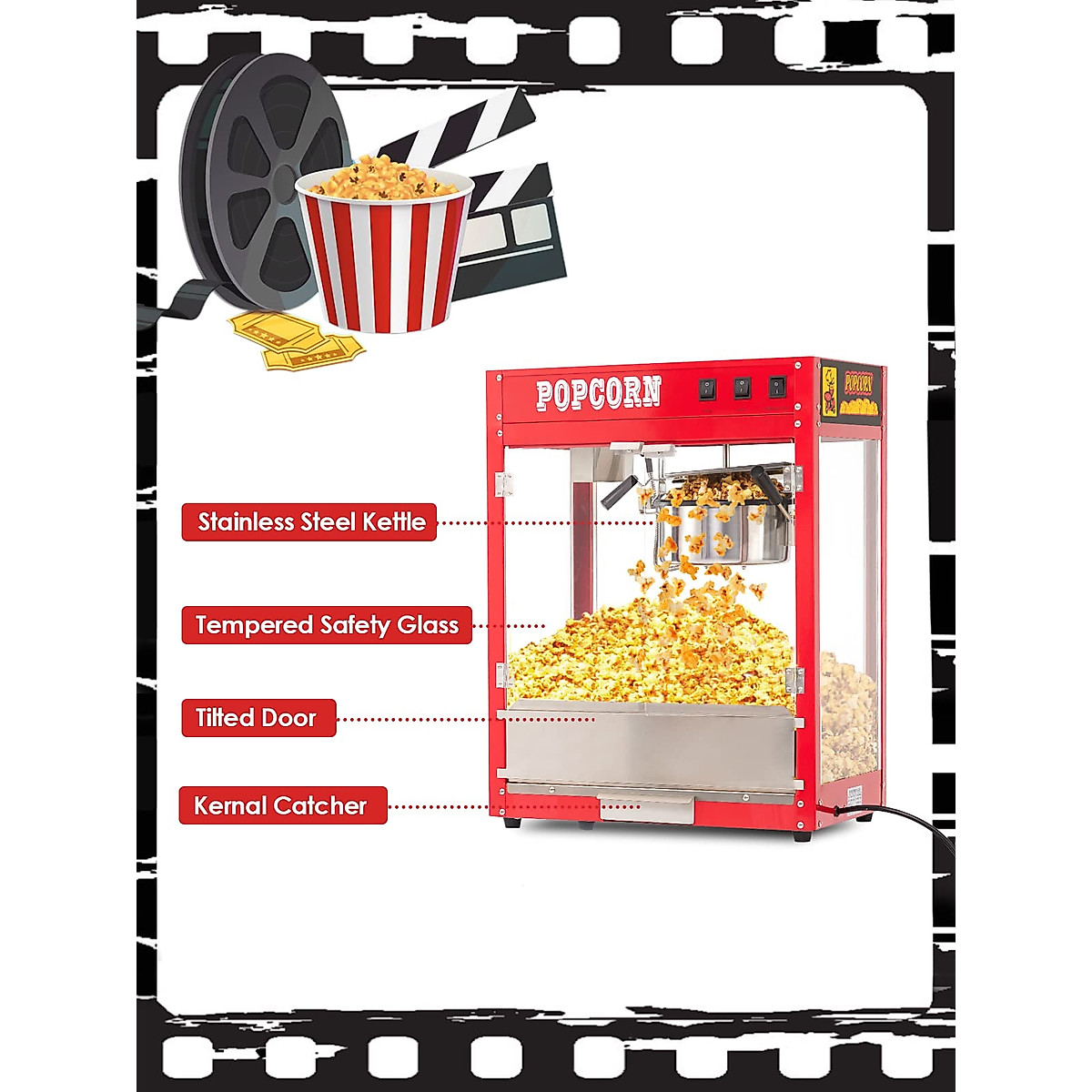 RIEDHOFF Red Popcorn Machine with 8oz Kettle | Vintage Theater Style