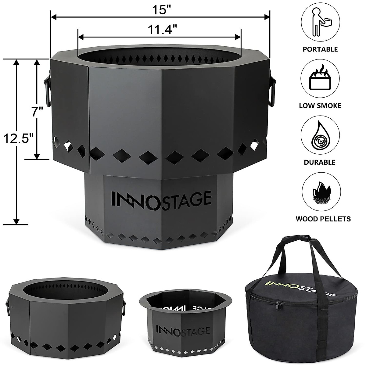 INNO STAGE Smokeless Fire Pit - Perfect for Camping