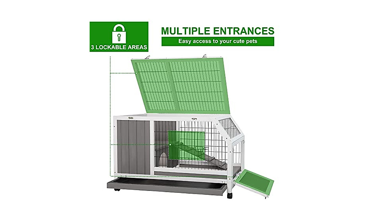 Gowoodhut Outdoor Rabbit Cage with Wheels and Ramp | Spacious & Durable