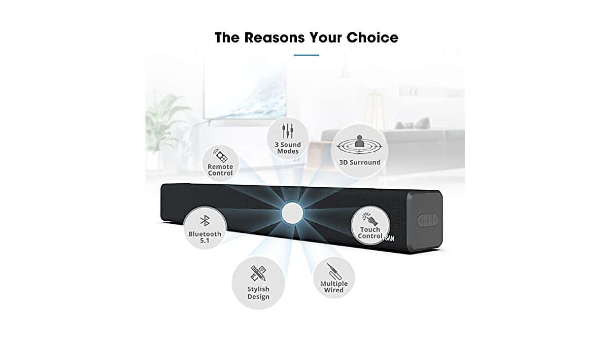 Bestisan 100W Bluetooth Soundbar | 2.1 Channel Surround