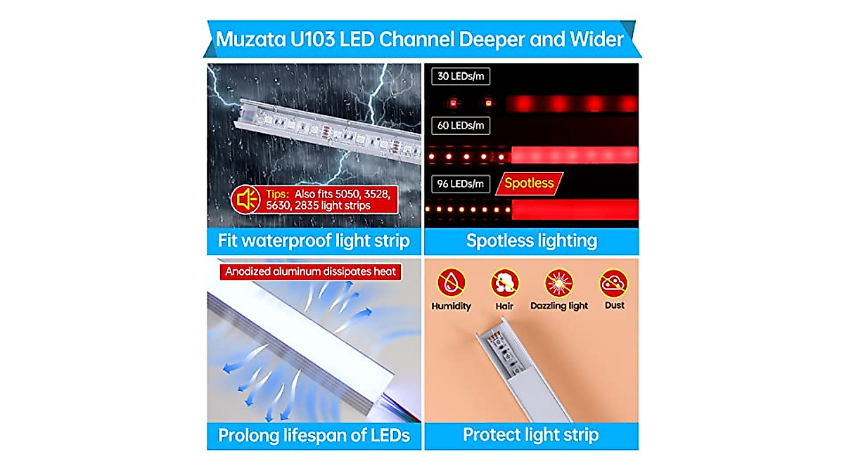 Muzata 10-Pack Waterproof LED Channel System for Indoor & Outdoor Use