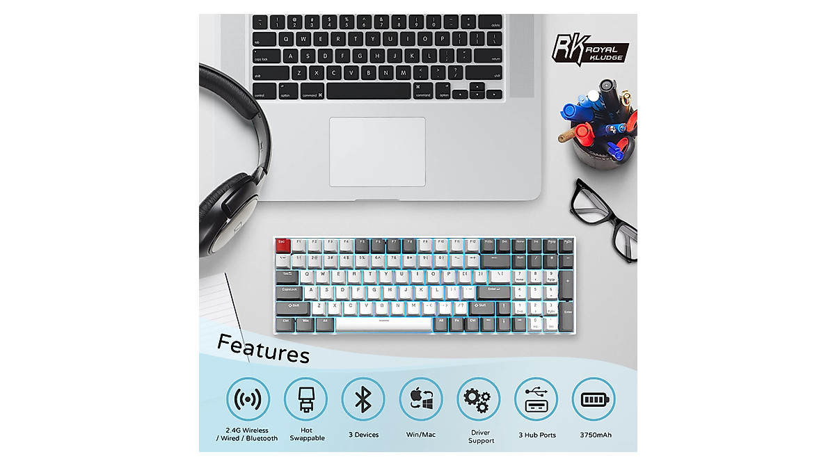 RK ROYAL KLUDGE RK100 Wireless Mechanical Keyboard RGB Backlit ...