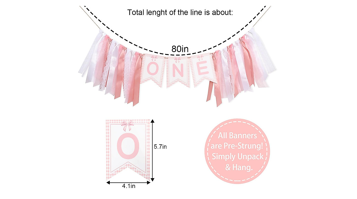 Pink Bow High Chair Banner | Girl 1st Birthday Decor & Prop