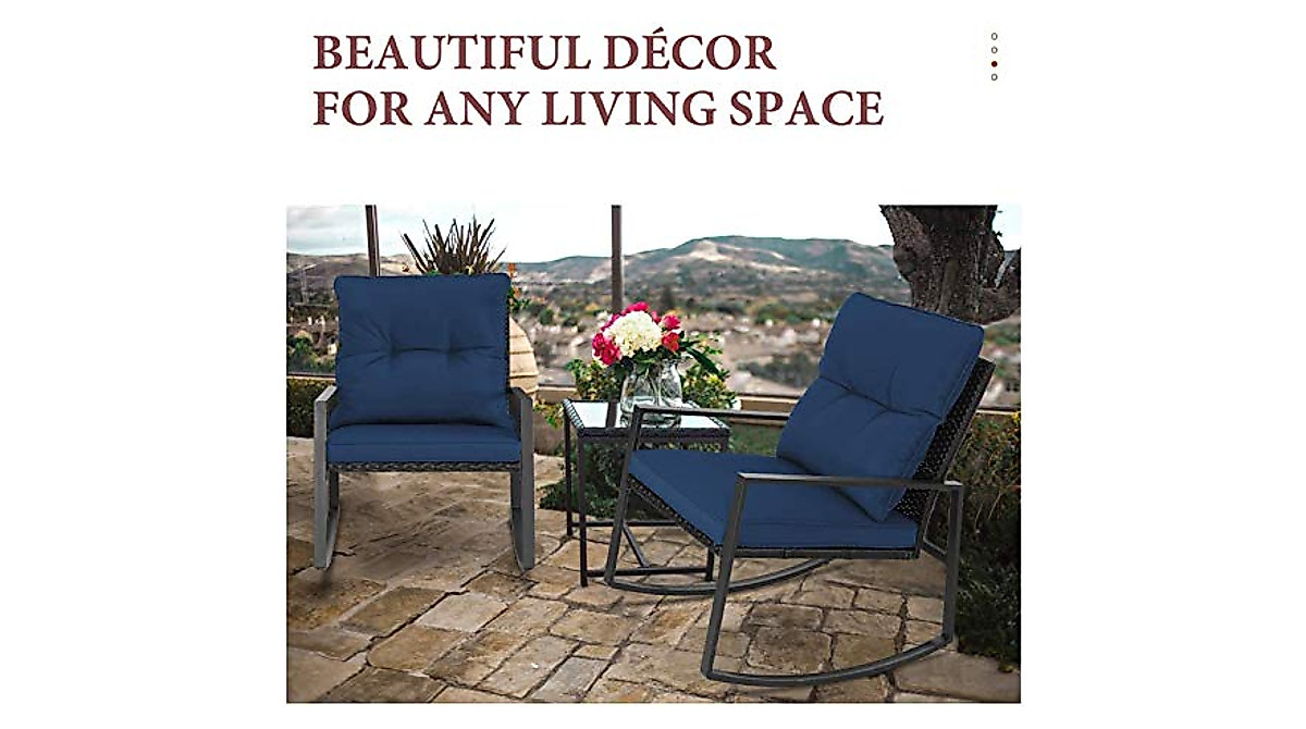 Oakmont 3-Piece Outdoor Rocking Set - Durable Patio Furniture in Dark Blue