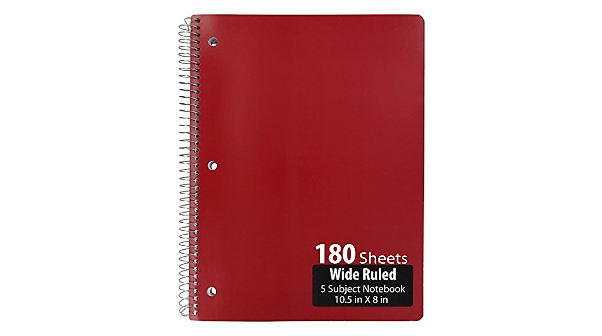 Emraw 5-Subject Spiral Notebook - 180 Wide-Ruled Sheets for Organized Notes