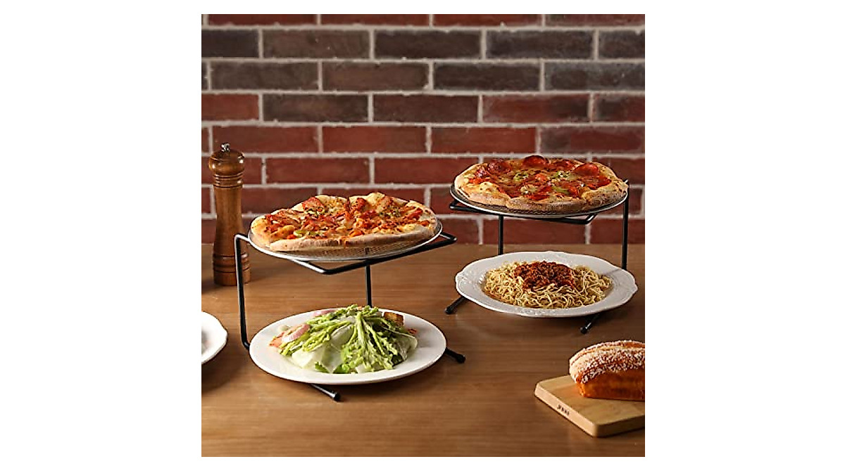 MyGift 6 Black Metal Pizza Riser Stands for Hot & Cold Food Displays