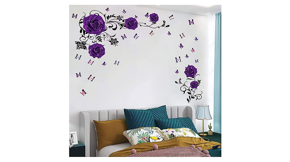 thumbnail image 2 of Vines For Bedroom Supzone Purple Rose Wall Stickers For Elegant Decor Floral Wall Decals 2 of 14